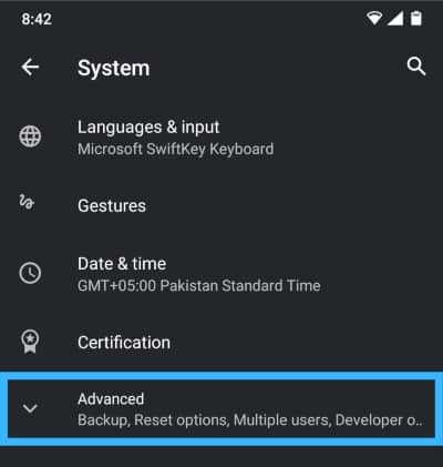 click on advanced settings
