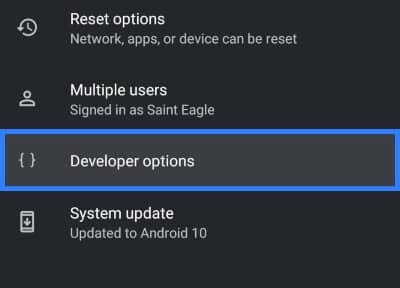 click on developer options