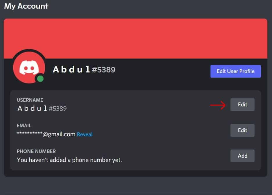 click on edit button next to username
