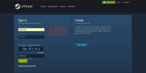 Log in to your Steam account