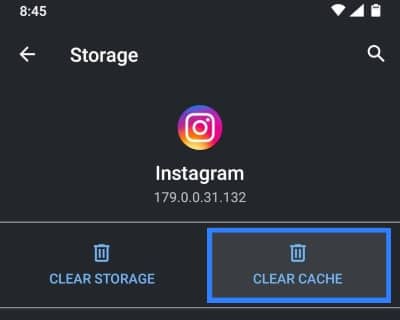 clear instagram cache to fix instagram has stopped error
