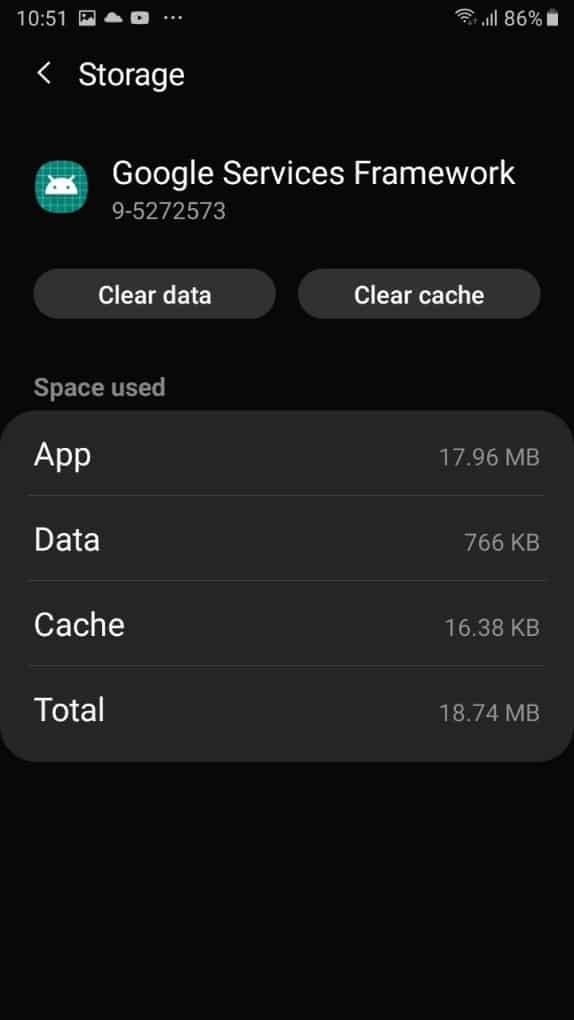 clear cache google services framework app