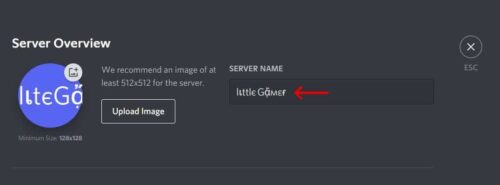 enter new server name in server overview section